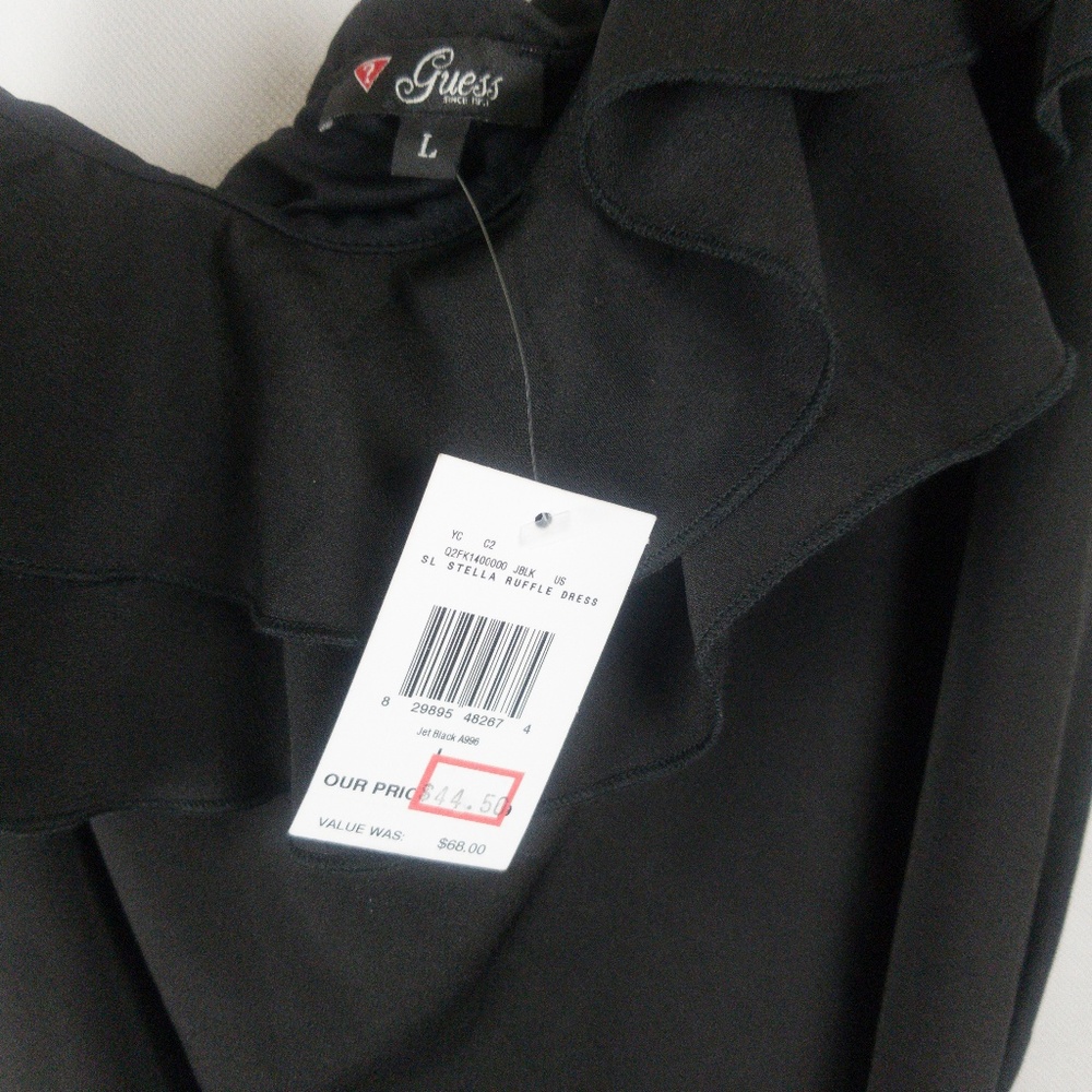 NWT Guess One Shoulder Dress Ruffle Black Large - Picture 4 of 4